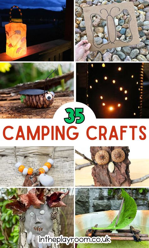 35 Fun and Easy Camping Crafts and Activities For Kids - In The Playroom Mini Campfire Craft, Summer Cabin Activities, Kids Camping Crafts Ideas, Activities For Kids While Camping, Adventure Themed Crafts For Kids, Crafts While Camping, Camping Kids Crafts, Camping Themed Crafts For Kids, Camp Day At School Activities