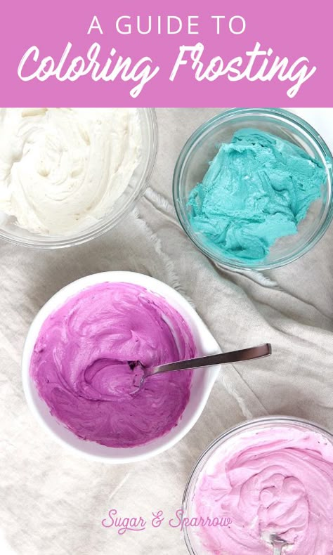 Learn how to create vibrant colors with buttercream frosting with this handy guide. Including my favorite products, a detailed video, and my favorite frosting recipes for the job | Sugar & Sparrow | #buttercream #frosting #wilton #icingcolors #coloringfrosting #color #foodcolors #americolor #buttercreamrecipes #frostingrecipes #cakedecorating #sugarandsparrow #cakebasics How To Mix Frosting Colors, Mixing Frosting Colors, Buttercream Frosting Color Guide, Colored Buttercream Frosting Recipe, Wilton Pink Icing Color Chart, Buttercream Frosting Colors, Spring Frosting Colors, Muted Frosting Colors, How To Dye Buttercream Frosting