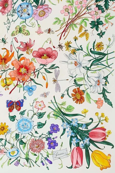 Gucci Floral Wallpapers - Top Free Gucci Floral Backgrounds - WallpaperAccess Illustration Kunst, Gucci Floral, Allover Design, Flowers And Butterflies, Deco Floral, Prints And Patterns, Pattern Illustration, Textile Patterns, Pattern Floral