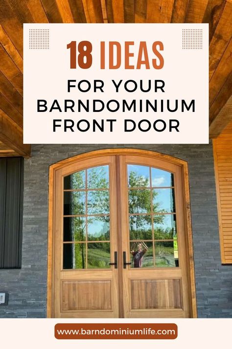 Elevate the entrance of your Barndominium with these stunning front door ideas! Discover the perfect blend of style and functionality as we showcase a curated collection of door designs that will make a lasting impression. From charming farmhouse-inspired doors to sleek and modern options, find inspiration to enhance the curb appeal of your unique Barndominium. Explore the endless possibilities and create a warm and inviting entryway that reflects your personal style. Barndominium Front Door, Rustic French Doors, Unique Barndominium, Front Door Options, Rustic Exterior Doors, Exterior Barn Doors, Front Door Ideas, Unique Front Doors, Rustic Front Door