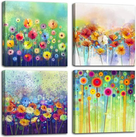 Amazon.com: Abstract Floral Canvas Wall Art, Colorful Flowers Artwork Painting Prints Modern Watercolor Pictures Framed for Living Room Bedroom Bathroom Office Home Decor - 12"x12"x4 panel: Posters & Prints Abstract Floral Artwork, Printing Artwork, Hd Prints, Flowers Artwork, Modern Picture Frames, Flower Canvas Wall Art, Office Decorations, Floral Wall Art Canvases, Watercolor Pictures