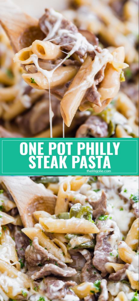 Philly Cheese Steak Pasta Skillet, Philly Cheese Steak Spaghetti, Cheesy Cheesesteak Pasta, Sirloin Philly Steak Recipes, Recipes With Steakums Meat, One Pot Steak Meals, One Pot Philly Cheesesteak Pasta, Cheesy Steak Pasta, Steak Pasta Dishes