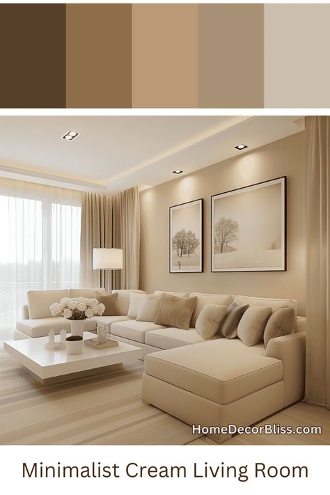 Minimalist Living Room: Cream Color Palette Color Combination Interior Design, House Color Design Interior, Interior Colour Combinations Living Room, Living Room Two Color Combination, Cream Colour Living Room Ideas, Color Combinations For Interior Design, Living Hall Color, Sitting Room Color Combination, Neutral Theme Living Room