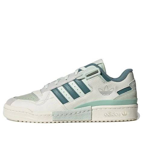 Adidas Forum Exhibit Low Shoes 'Off White Cloud White Core Black' GX45 Forum Exhibit Low Shoes, Adidas Forum Low Green, Retro Adidas Shoes, Light Green Sneakers, Green Adidas Shoes, Summer Shoes Sneakers, Expensive Sneakers, Nice Sneakers, Cute Adidas Shoes