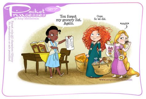 Pocket Princesses 217: Shopping DayPlease reblog, don’t repost,... Amy Mebberson, Pocket Princess Comics, Disney Princess Comics, Pocket Princess, Disney Princess Cartoons, Pocket Princesses, Funny Disney Memes, Disney Jokes, Princess Cartoon