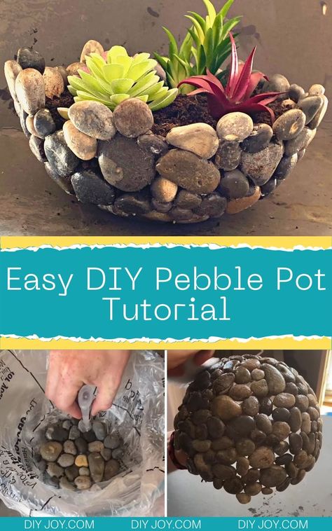 Pebble Pot - Easy Crafts with Rocks - How to Make a Pebble Pot via @diyjoycrafts Crafts With Rocks, Rock Crafts Diy, Homemade Clay, Deco Nature, Astuces Diy, Diy Simple, Diy Crafts To Do, Stone Crafts, Garden Art Diy