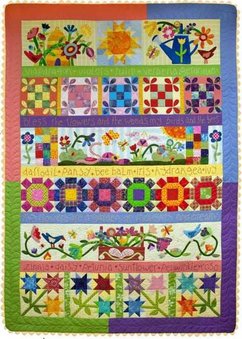 Pat's-Quilt3 Unicorn Quilt, Row Quilts, Row Quilt, Spring Quilts, Medallion Quilt, Flower Quilts, Sampler Quilts, Quilt Border, Row By Row