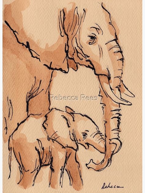 "My Mama: Baby Elephant & Mama Watercolor Painting #12" Canvas Print by tranquilwaters | Redbubble Elephant Art Drawing, Elephant Sketch, Elephant Watercolor, Ink Wash Painting, Quill Pen, Elephant Drawing, Watercolor Elephant, Elephant Painting, Vintage Watercolor