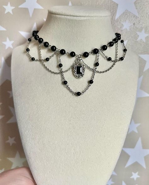 ‘No Reflection’ Necklace 🪞 made with black onyx beads, stainless steel findings, and stainless steel chain 33cm + 6cm extension chain available now, link in bio 🖤 #explorepage #jewelry #handmade #goth Handmade Gothic Jewelry, Alt Jewelry Diy, Diy Gothic Jewelry, Black Chains Jewelry, Diy Goth Jewelry, Beads Necklace Ideas, Necklace Ideas Handmade, Goth Jewelry Diy, Handmade Necklace Ideas