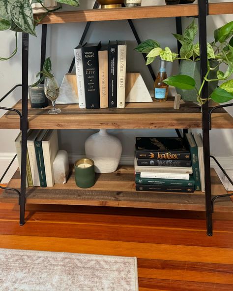 squeezing all my favorite things onto this shelf. Love my plants, books, and yummy candles. I have to admit some of these books have not been read. #booktok #sarahjmaas #decor #homegoods #walmart #thriftfinds #target #costcoplants #targethome #bookofthemonth #etsy Tiered Shelf Decor, Yummi Candles, Danielle Steel, Thrift Finds, Book Of The Month, Crescent City, Shelf Decor, Home Goods, Shelves