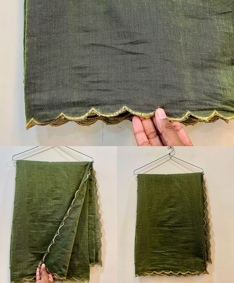 customised scallop border for pure khadi saree🌿 Dm for customisation Scallop Saree, How To Make Scallops, Scallop Border, Khadi Saree, Borders, Stitching, Saree, Pure Products, Quick Saves