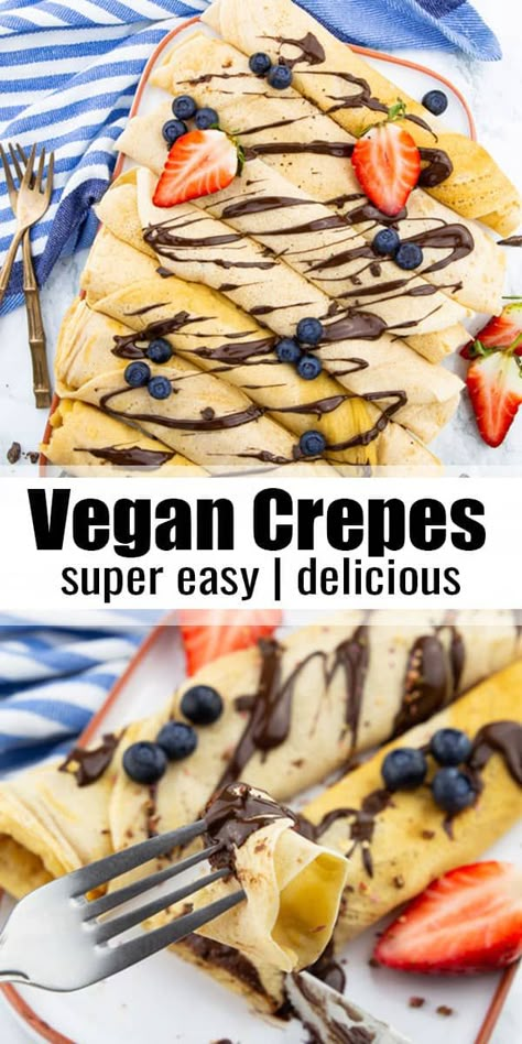 Vegan crepes are not only super delicious but also really easy to make. If you're looking for an easy vegan dessert or vegan breakfast, this is the right recipe for you! Find more vegan recipes at veganheaven.org! #vegan #veganrecipes #dessert Vegan Crepes, Vegetarian Nutrition, Dessert Vegan, Easy Vegan Dessert, Desserts Vegan, Tofu Scramble, Vegan Pancakes, Crepe Recipes, Vegan Dessert