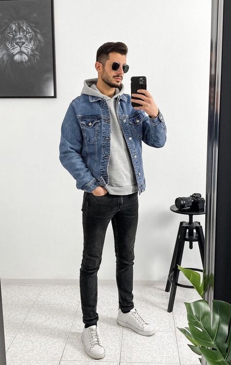 Denim Outfit Men, Mens Winter Fashion Outfits, Mens Business Casual Outfits, Jean Jacket Outfits, Denim Jacket Outfit, Mens Casual Outfits Summer, Men With Street Style, Stylish Men Casual, Street Style Outfits Men