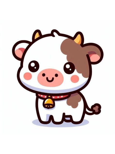 Cow Cute Drawing, Kawaii Cow Drawing, Kawaii Animal Drawings, Cute Cow Drawing, Job Desk, Postcard Drawing, Kawaii Cow, Bunny Sketches, Cow Cute