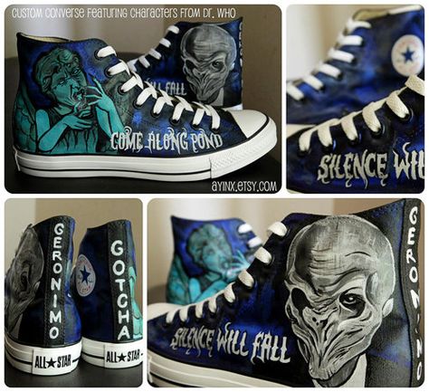 I want it so bad...  Doctor Shoe & The Dal-kicks - The World of Kitsch Doctor Who Converse, Pierce The Veil Quotes, Doctor Shoes, Doctor Who Shoes, Painted Fan, Nike Runners, Walk In My Shoes, Nike Workout, Wibbly Wobbly Timey Wimey Stuff