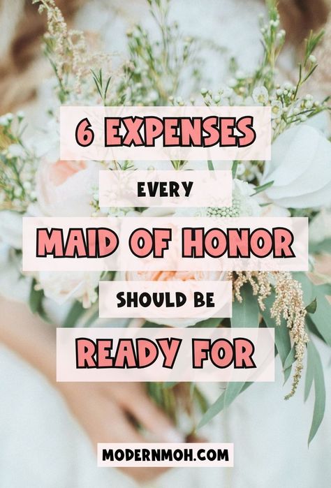 Get ready for the 6 expenses every maid of honor should be prepared to pay for. From bridal shower gifts to bachelorette travel expenses, ensure you're financially prepared for the role! Embark on the adventure of being a maid of honor. Check out this financial guide for all your maid of honor responsibilities. | Maid of Honor Duties Maid Of Honor List Of Duties, Maid Of Honor List, Maid Of Honor Destination Wedding, Bridal Shower Outfit For Maid Of Honor, Duties Of Maid Of Honor, Moh Duties Maid Of Honor, Maid Of Honor Kit Wedding Day, Outlander Bridal Shower Ideas, Bridesmaid Gifts From Maid Of Honor