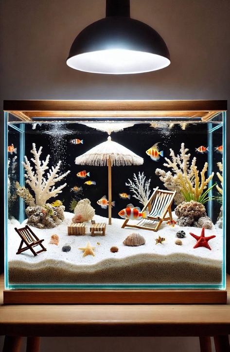 Fish Tank Ideas Decorations, Fish Tank Decor Ideas, Tv Fish Tank, Fish Tank Decoration Ideas, Small Aquarium Design, Tank Decoration Ideas, Fish Tank Themes Ideas, Cool Fish Tank Decorations, Aquarium Design Ideas