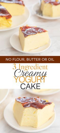 This soft and creamy yogurt cake doesn't require flour, butter or oil. It is just 3 ingredients and is a low calorie and low sugar dessert. Low Sugar Cake Recipe, Baking With Yogurt, Yogurt Dessert Recipes, Keto Yogurt, Low Sugar Cakes, Low Sugar Yogurt, Low Calorie Cake, Greek Yogurt Cake, Italian Themed Parties