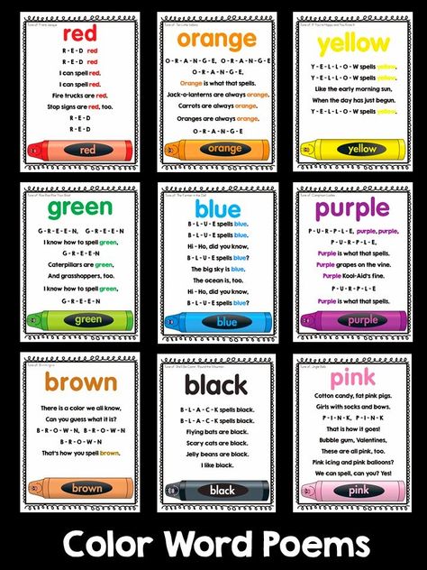 Colors and Kindergarten: Color Poems Preschool Hallway Songs, Preschool Take Home Folders Parent Communication, Real Vs Make Believe Preschool, Color Preschool Activities, Colour Poem, Prek Songs, Song Posters, Kindergarten Colors, Kindergarten Songs