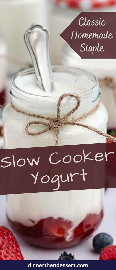 Slow Cooker Yogurt is an inexpensive way to turn extra milk into homemade yogurt overnight. Try making your own yogurt with this easy recipe! Crock Pot Yogurt, Homemade Yogurt Recipes, Kefir Yogurt, Diy Yogurt, Make Your Own Yogurt, Slow Cooker Appetizers, Instant Pot Yogurt, Make Greek Yogurt, Homemade Greek Yogurt