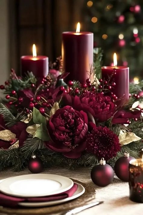 15 Centerpiece Ideas for Christmas Table Settings 14 Christmas Floral Table Centerpieces, Chic Christmas Table Decor, 16 Centerpiece Ideas, Christmas Table Arrangements, Burgundy Christmas Decor, Copper Christmas Decor, Elegant Christmas Decor Ideas, Elegant Christmas Centerpieces, Christmas Centerpiece Ideas