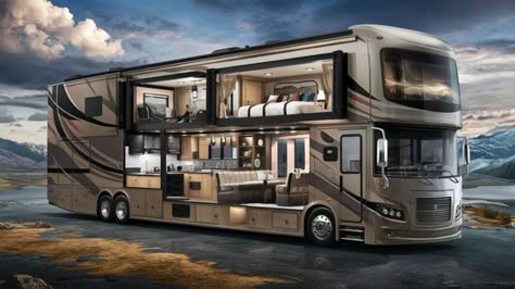 For those embracing RV living and seeking the best RV for full-time living, luxurious motorhomes are the pinnacle of opulence on wheels. The most luxurious RVs redefine motorhome living, offering features that will blow your mind. Whether you're exploring motorhomes for sale or searching for the best travel trailer for full-time RV living, these vehicles offer unmatched comfort and style. From living vehicles to the most luxurious camper vans, these motorhomes boast state-of-the-art amenities, spacious interiors, and high-end finishes, making RV living full-time a dream come true. Travel trailers for full-time living and luxurious motor homes cater to those who wish to live big in a tiny house, with options available for any taste and need. If you're ready to transition to RV living full t Vintage Motorhome For Sale, Motor Homes For Sale, Luxury Mobile Homes, Vintage Motorhome, Best Travel Trailers, Luxury Rv Living, Grand Design Rv, Cool Rvs, Motorhome Interior