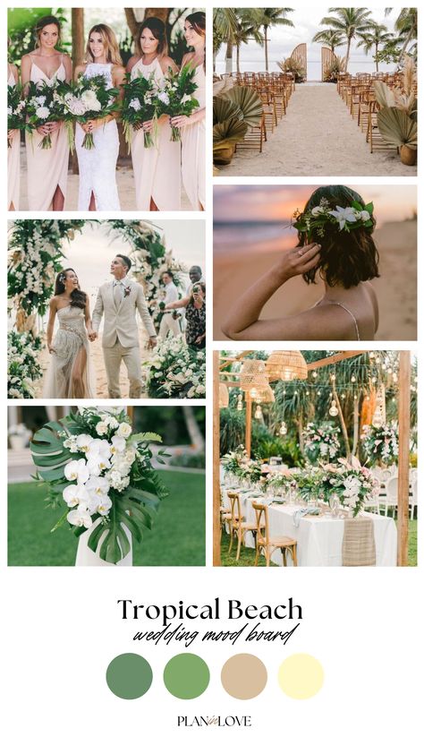 wedding inspiration | beach wedding inspiration | destination wedding inspiration | tropical wedding inspiration | vibrant wedding inspiration | wedding planning  | wedding day moments | wedding planning tools | wedding journey | wedding | plan in love Color Schemes For Beach Weddings, Bali Wedding Color Palette, Wedding Colour Schemes Beach, Green Wedding Theme Beach, Wedding Color Schemes Beach Ocean, Sage Beach Wedding Theme, Wedding Color Schemes Hawaii, Taupe Beach Wedding, Beach Wedding Green Color Palettes