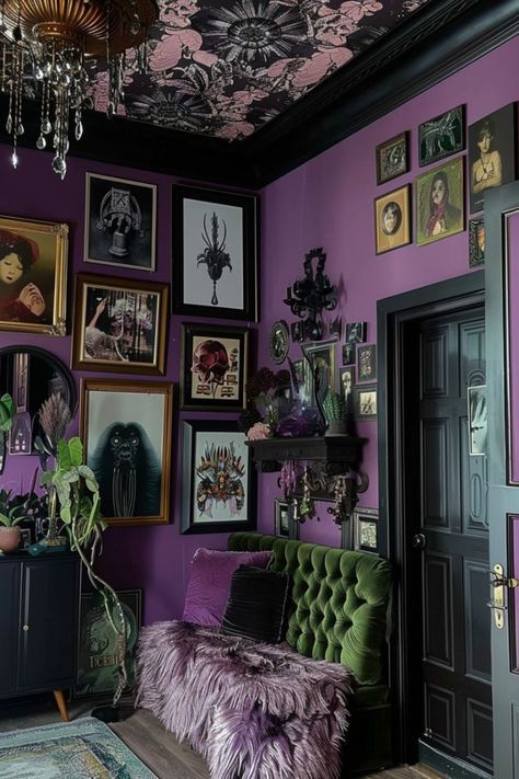 Green And Purple Gothic Bedroom, Room Decor Purple, Purple Living Room, Gothic Artwork, Gothic Furniture, Goth Home Decor, Casa Vintage, Goth Home, Dark Home Decor