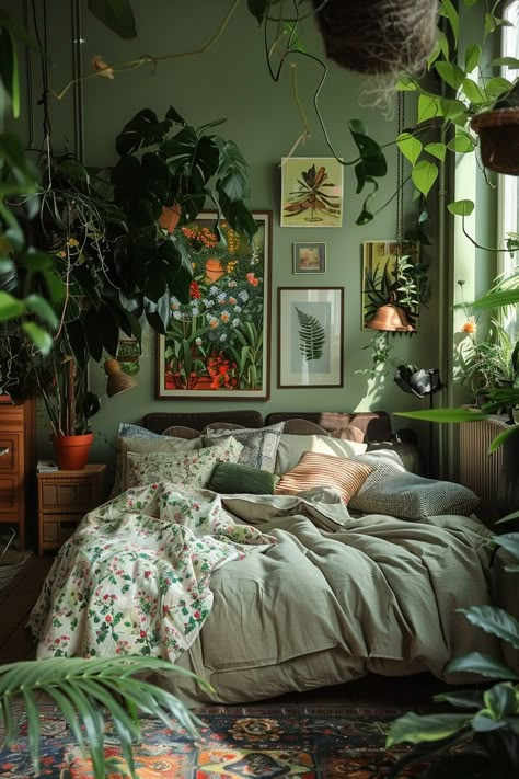 21 Refreshing Sage Green Bedroom Concepts for a Stylish Sanctuary! - My Decor Inspo Green Living Room Inspiration, Bedroom Inspirations Green, Forest Green Bedrooms, Green Room Ideas Bedroom, Sage Green Bedroom Ideas, Green Bedroom Ideas, Eclectic Apartment, Green Bedroom Decor, Green Living Room