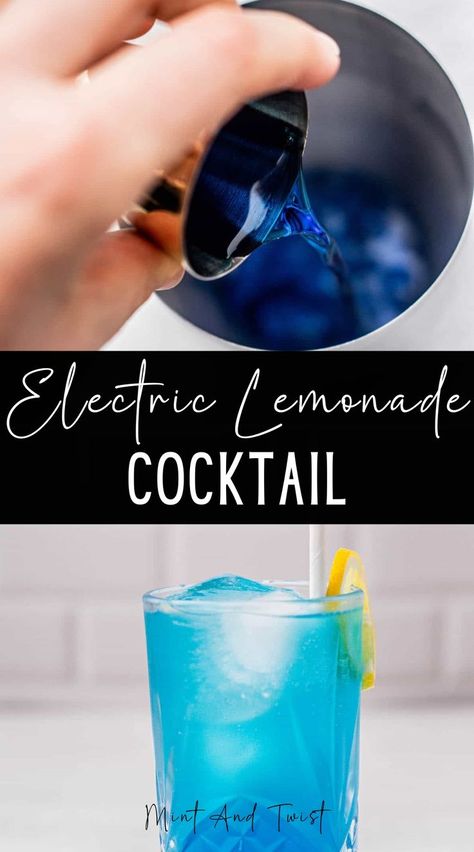 As refreshing as its name suggests, this Electric lemonade promises a sweet and tangy experience perfect for a hot summer day. Blue Curacao Recipe, Electric Lemonade Recipe, Vodka Lemonade Drinks, Blue Alcoholic Drinks, Lemon Cocktails, Lemonade Cocktail Recipe, Lemonade Cocktails, Electric Lemonade, Electric Blue Lemonade