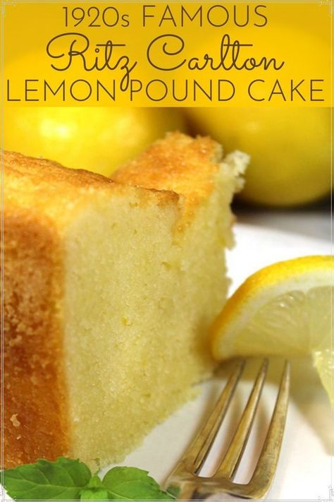 Ritz Carlton Lemon Pound Cake, Lemon Pound Cake Recipe, Lemon Cake Recipe, Lemon Dessert, Torte Cupcake, Lemon Dessert Recipes, Pound Cake Recipe, Lemon Pound Cake, Pound Cakes