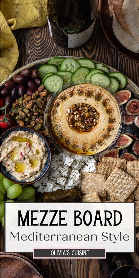 Mediterranean Party Food, Mezze Platter Ideas, Mezze Board, Mediterranean Mezze, Creamy Dips, Hummus Appetizers, Meze Platter, Mezze Platter, Mediterranean Appetizers