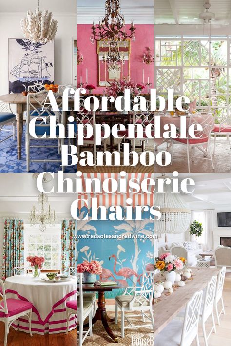 Chinese Chippendale Chairs Dining Room, Palm Beach Chinoiserie Decor, Palm Beach Dining Room, Chinoiserie Diy Ideas, French Chinoiserie Decorating, Coastal Blue Interior, Decorating With Bamboo, Chinoiserie Fabric Upholstery, Kitchen Chairs Ideas