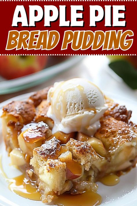 Warm, creamy, and perfectly spiced, this apple pie bread pudding captures all the beloved flavors of fall in one delightfully cozy dish. Apple Pie Bread Pudding Easy, Martha Stewart Apple Bread Pudding, Apple Cider Bread Pudding, Bread Pudding Using Canned Apple Pie Filling, Katie Lee Carmel Apple Bread Pudding, Bread Pudding With Apples And Raisins, Irish Whiskey Bread Pudding, Crockpot Bread Pudding Easy, Cranberry Cherry Bread Pudding