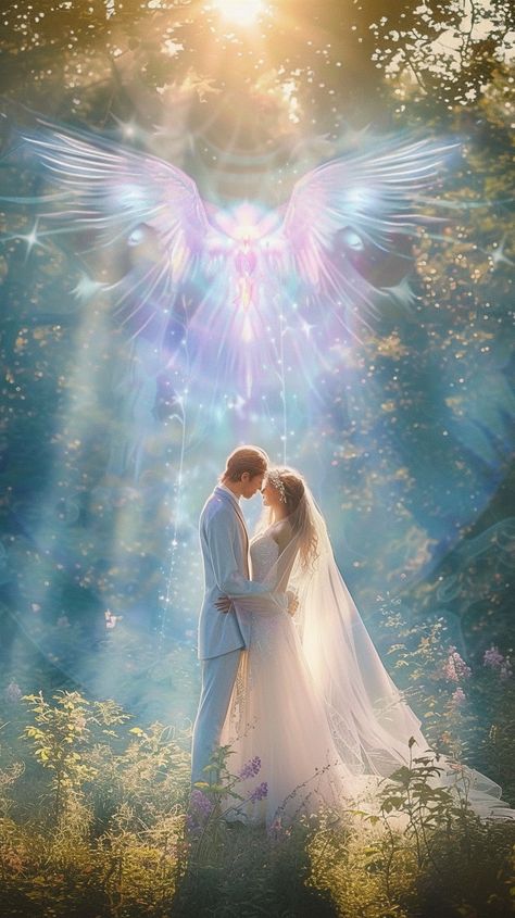 Mystical Forest Wedding, Twin Flame Wedding, Spiritual Wedding, Devine Love, Singing Angels, Angelic Art, Angels Singing, Twin Flame Love Quotes, Angel Of Love