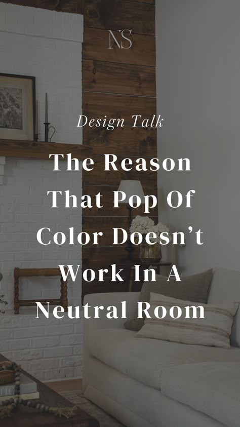 How to add color to a neutral home. Neutral home interior design advice. How to start doing colorful rooms. How to add depth and dimension to an all white home. Interior design advice | Nadine Stay #neutralhome #colorfulhome Neutral With Bright Accents, Mixed Neutrals Living Room, Accent Colours For Neutral Living Room, Subtle Color Interior Design, White Interiors With Pops Of Color, White Walls With Pops Of Color, Neutral Family Room With Pop Of Color, Ways To Add Color To Your Home, Cool Toned Home Interior