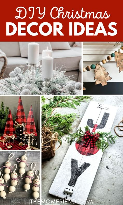 DIY Christmas décor ideas for the home. Diy Christmas Decorations For Mantle, Dollar Tree Christmas Mantle Decor, Outside Christmas Trees Dyi, Diy Christmas Crafts For The Home, Diy Primitive Christmas Decor, Rustic Christmas Decorations Diy, Diy Christmas Mantle Decor, Dyi Ornament Tree, Diy Christmas Mantle