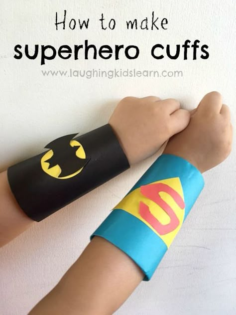 Simple superhero craft for kids. Here is the instructions on how to make Superhero cuffs using toilet rolls tubes, perfect for pretend play and more. Superhero Cuffs, Superhero Craft, Superhero Week, Make Your Own Superhero, Superhero Camp, Hero Crafts, Superhero Crafts, Camp Crafts, Toilet Paper Roll Crafts