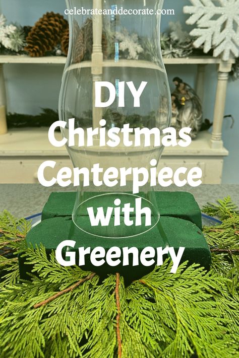 DIY Christmas Centerpiece with Greenery Centrepieces For Christmas Table, Christmas Centerpieces Greenery, Christmas Pine Arrangements, Center Piece For Christmas Table Easy Diy, Easy Winter Centerpieces For Table, Christmas Magnolia Centerpiece, Christmas Greenery Table Decor, Cylinder Vase Christmas Ideas, Christmas Simple Centerpieces