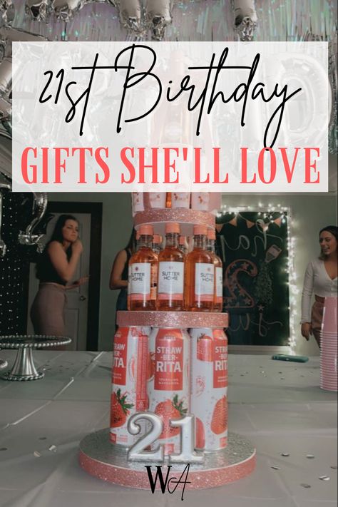 21st Birthday Gift Basket Ideas She'll Love For Her Birthday 21st Birthday Gifts Diy, 21st Birthday Gift Basket, Alcohol Tower, Gifts For 21st Birthday, 21st Birthday Gift Baskets, Best 21st Birthday Gifts, Diy 21st Birthday Gifts, Birthday Checklist, 21st Birthday Basket