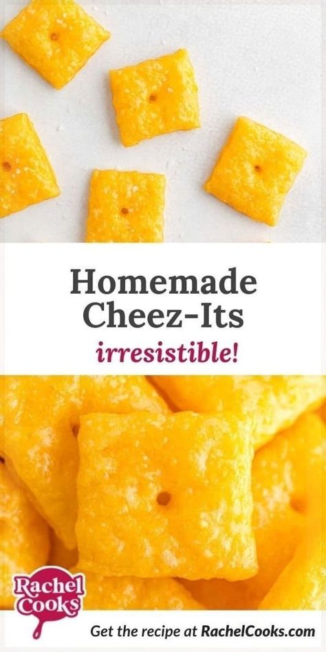 In need of a new snack recipe for the kids? Try making homemade own Cheez-Its, the popular cheddar cheese crackers. They’re so delicious, and easier to make than you might think. Crisp golden cheddar cheese crackers are wholesomely addictively delicious. They are surprisingly easy to make. You probably have everything you need in your pantry and refrigerator: sharp Cheddar cheese, butter, flour, ground mustard, salt, and water. Cheez It Recipe, Cheez Its, Homemade Cheez Its, Cheese Cracker Recipe, Homemade Cheese Crackers, Healthy Homemade Snacks, Crackers Recipe, Queso Cheddar, Homemade Crackers