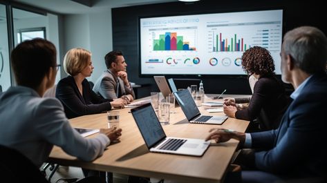 Corporate Meeting Insight: A team of professionals engaged in a corporate meeting discussing data displayed on the screen. #meeting #corporate #professionals #office #conference #data #presentation #graphs #aiart #aiphoto #stockcake https://ayr.app/l/k2zw Corporate Office Photoshoot, Accountant Life, Manifestation 2025, Office Presentation, Data Presentation, Communication Pictures, Presentation Pictures, Corporate Life, Team Meeting