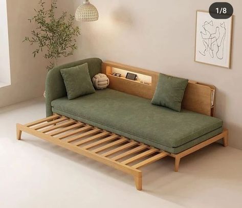 Sofa Daybed Living Room, Japanese Sofa Bed, Sofa Bed Ideas Living Room, Sofa Bed Diy, Living Room Daybed, Multi Functional Furniture, Wood Sofa Bed, Japanese Sofa, Diy Sofa Bed