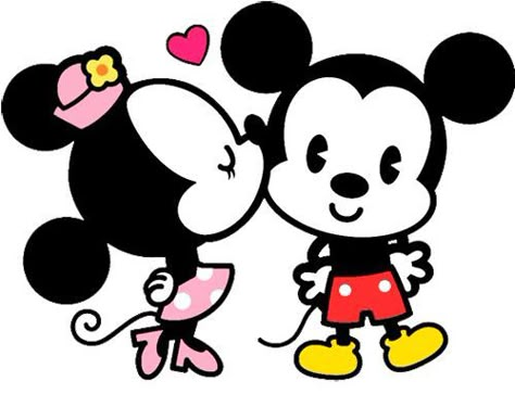 Disney Chibi, Disney Amor, Mickey And Minnie Kissing, Disney Cuties, Disney Clipart, Minnie Y Mickey Mouse, Mouse Drawing, Images Disney, Baby Mickey