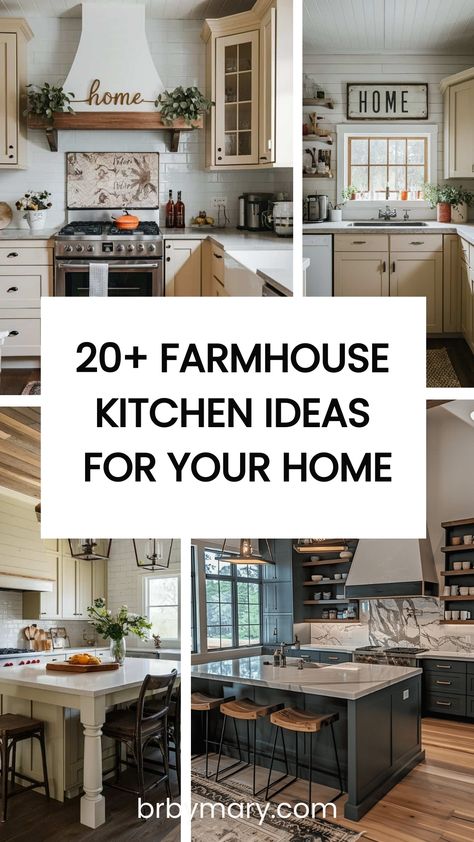 So, you’ve decided to give your kitchen a farmhouse makeover? I've got you! Check out these 20+ Farmhouse Kitchen Ideas For Your Home. ! It’s one of my favorite styles of home actually! The farmhouse style is all about creating a warm, cozy, and inviting space that Farmhouse Kitchen Counter Decor Ideas, Couple Bedroom Wall Decor, Country Kitchen Ideas Farmhouse Style, Farmhouse Kitchen Joanna Gaines, Barn House Kitchen, Brick Fireplace Decor, Red Brick Fireplace, Joanna Gaines Kitchen, Boho Farmhouse Kitchen