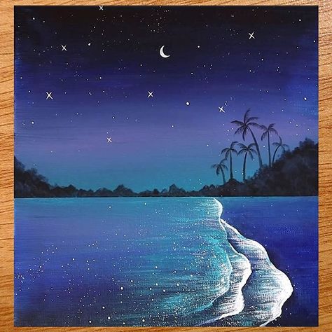 Seascape at Night Acrylic Painting | Seascape at Night Acrylic Painting #art #artist #artwork #acrylic #painting #eldrawingarts #acrylicpainting #seascapepainting | By El Drawing Arts | Facebook Night Beach Painting Acrylic, Night Time Beach Painting, Night Scene Drawing, Blue Hour Painting, Beach At Night Painting, Night Beach Painting, Night Ocean Painting, Night Sea Painting, Beach Painting Acrylic