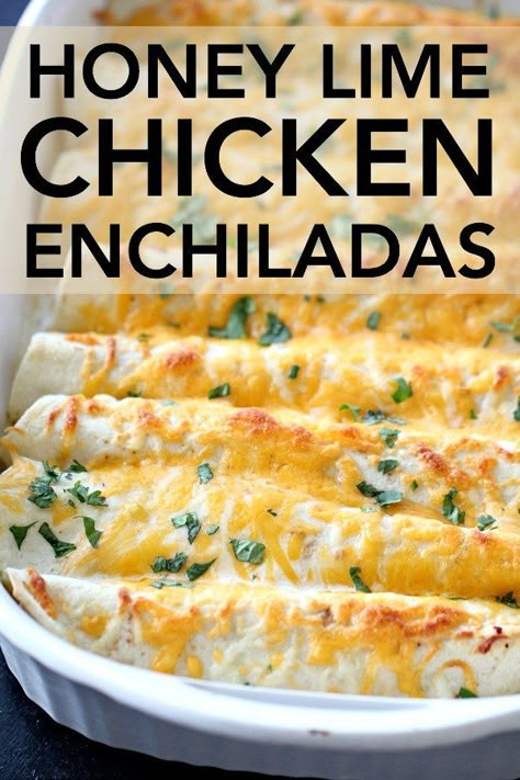 The BEST Honey Lime Chicken Enchiladas Recipe Honey Lime Chicken Enchiladas, Honey Lime Enchiladas, Enchiladas Mexicanas, Enchiladas Potosinas, Six Sisters Recipes, Enchiladas Chicken, Creamy White Sauce, Chicken Enchiladas Recipe, Chicken Honey