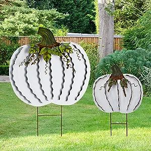 Autumn Decorative Yard Signs - Indoor Outdoor Plant Flower Stake Fall Lawn Ornaments Pumpkin Decoration for Harvest Halloween (17.5"+26"-B) Outdoor Fall Decorations, Fall Lawn, Pathway Garden, Autumn Porch, Outdoor Fall Decor Ideas, Halloween Themed Party, Pumpkin Garden, Pumpkin Ornament, Metal Pumpkins