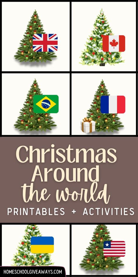 Are you studying World History this year? How fun would it be to learn about how different parts of the world celebrate different holidays? These Christmas Around the World printables & activities make the perfect unit for the holiday season. Learning about Christmas around the world can be a fun break from typical school around the holidays! Christmas Crafts Around The World, Holiday Celebrations Around The World, Crafts Around The World, Winter Holidays Around The World, Around The World Games, Christmas At School, School Holiday Party, Notebooking Pages, Around The World Theme