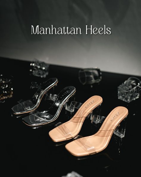 Manhattan Heels from the Glass Series: The clear strap offers a modern edge, while 9cm heels provide the perfect lift. Available in two colors, silver and skin🥃👱🏻‍♀️ Sliver Heels, Glass Heels, High Heels Outfit, Matric Dance, Glass Shoes, Modern Glass, The Glass, High Heel Shoes, Manhattan